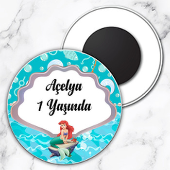 Deniz Kızı Ariel Temalı Daire Plastik Magnet