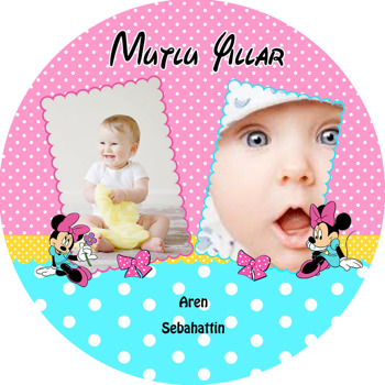 Minnie Mouse 2 Temalı Akrilik Daire Magnet