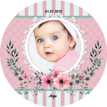 Pink Flower 2 Temalı Resimli Akrilik Daire Magnet