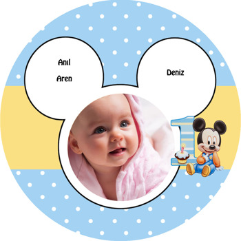 Baby Mickey  Temalı Resimli Akrilik Daire Magnet