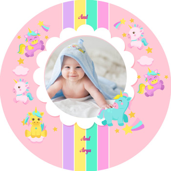 Unicorn Gökkuşağı Temalı Resimli Akrilik Daire Magnet