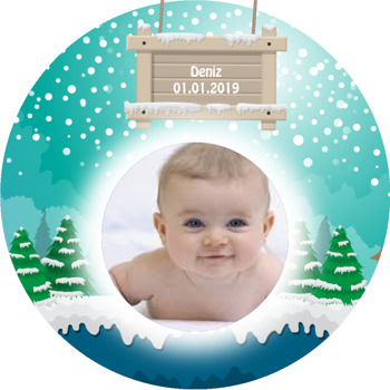 Kış Mevsimi Temalı Resimli Akrilik Daire Magnet