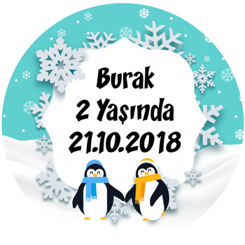 Sevimli Penguen Temalı Akrilik Daire Magnet