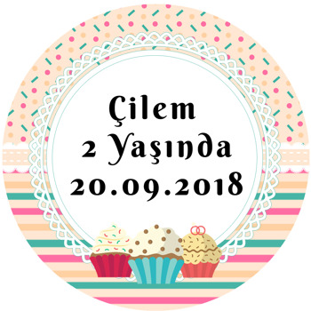 Cup Cake Temalı Akrilik Daire Magnet