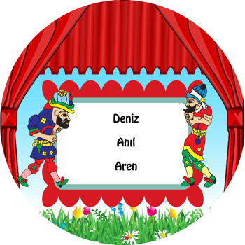 Karagöz ve Hacivat Temalı Akrilik Daire Magnet