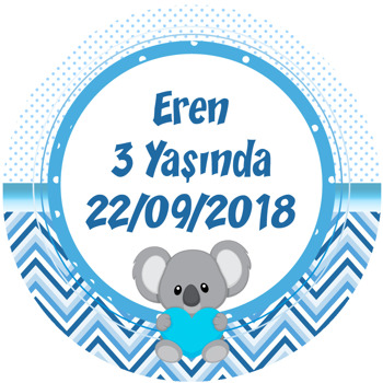 Koala Mavi Temalı Akrilik Daire Magnet