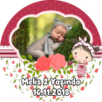 Uğur Böceği ve Çilek Kız Temalı Resimli Akrilik Daire Magnet