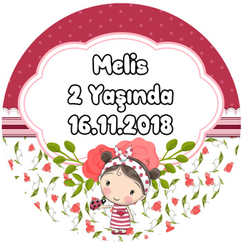 Uğur Böceği ve Çilek Kız Temalı Akrilik Daire Magnet