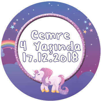 Unicorn Mor Temalı Akrilik Daire Magnet