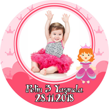 Pink Princess Temalı Resimli Akrilik Daire Magnet