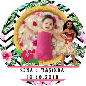 Moana ve Tropikal Temalı Resimli Akrilik Daire Magnet
