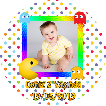 Pacman Temalı Resimli Akrilik Daire Magnet