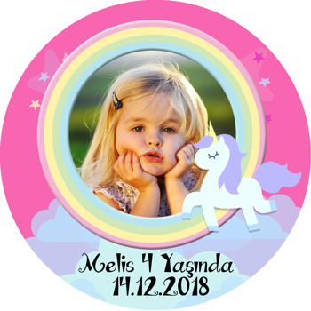 Unicorn Pink  Temalı Resimli Akrilik Daire Magnet