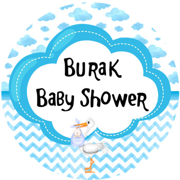 Mavi Bulut Baby Shower Temalı Akrilik Daire Magnet
