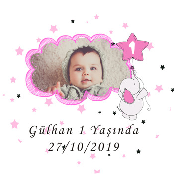 Pembe Baby Fil Temalı Resimli Akrilik Daire Magnet