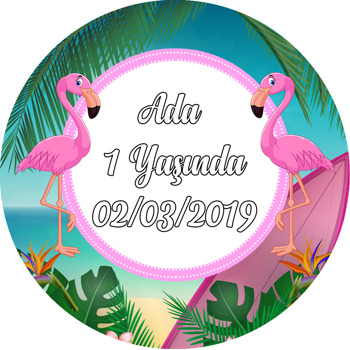 Flamingo Orman Temalı Akrilik Daire Magnet