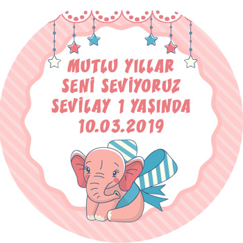 Fiyonklu Pembe Fil Temalı Akrilik Daire Magnet