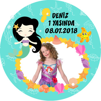 Deniz Kızı Temalı Resimli Akrilik Daire Magnet