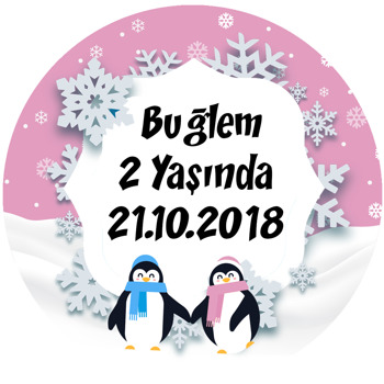 Pembe Penguen Temalı Akrilik Daire Magnet