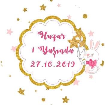 Kurdeleli Sevimli Tavşan Temalı Akrilik Daire Magnet