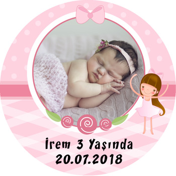 Pembe Balerin Temalı Resimli Akrilik Daire Magnet
