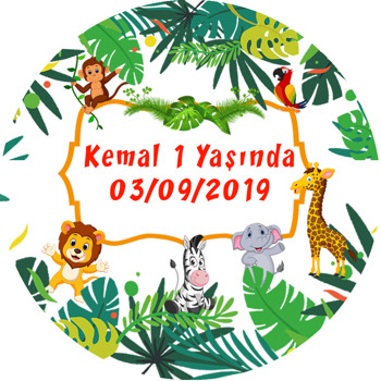 Tropikal Safari Temalı Akrilik Daire Magnet
