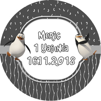 Gri Penguen Temalı Akrilik Daire Magnet