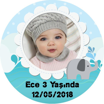 Bulut ve Fil Temalı Resimli Akrilik Daire Magnet
