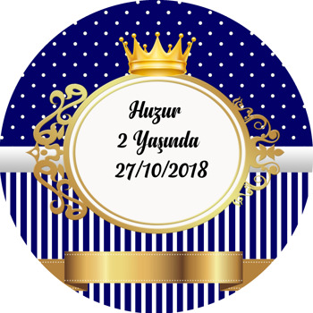 Lacivert Beyaz Gold Çerçeveli Temalı Akrilik Daire Magnet