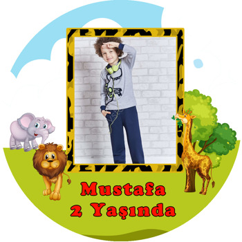 Sevimli Safari Temalı Resimli Akrilik Daire Magnet