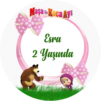 Maşa İle Koca Ayı Temalı Akrilik Daire Magnet