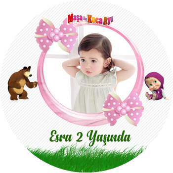 Maşa İle Koca Ayı Temalı Akrilik Daire Magnet