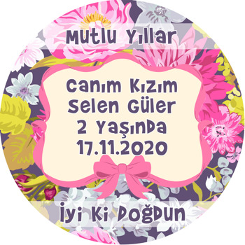 Pembe Çiçekler Temalı Akrilik Daire Magnet