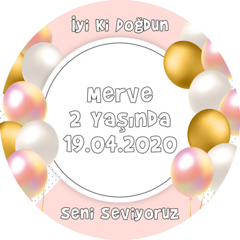 Parlak Balonlar Temalı Akrilik Daire Magnet