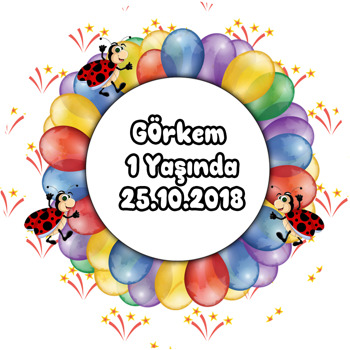 Renkli Balonlar ve Uğur Böceği Temalı Akrilik Daire Magnet