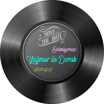 Save The Date Siyah Plak Temalı Akrilik Daire Magnet