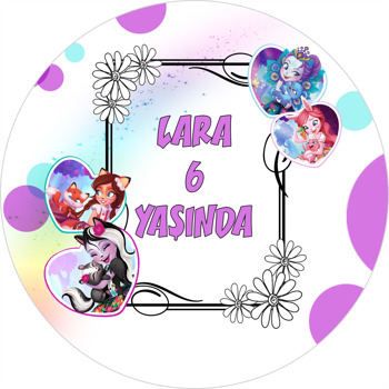 Enchantimals Temalı Akrilik Daire Magnet