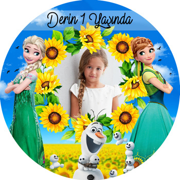 Anna Ve Elsa Temalı Resimli Akrilik Daire Magnet