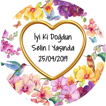 Orkide Temalı Akrilik Daire Magnet