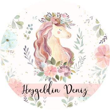 Soft Çiçekli Unicorn Temalı Akrilik Daire Magnet