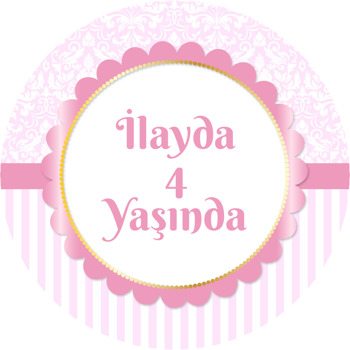 Toz Pembe Damask ve Kurdele Temalı Akrilik Daire Magnet