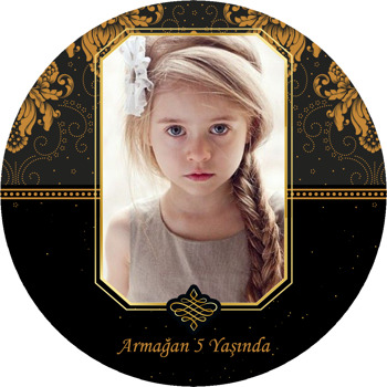 Siyah Damask Temalı Resimli Akrilik Daire Magnet