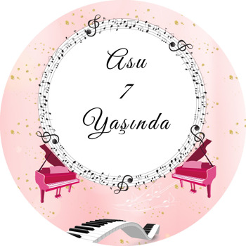 Pembe Piyano Temalı Akrilik Daire Magnet