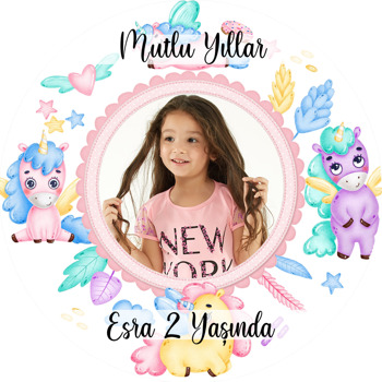 Sevimli Soft Unicorn Temalı Resimli Akrilik Daire Magnet