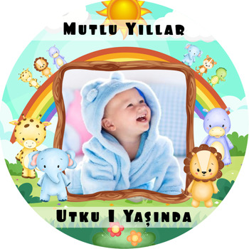 Animal Safari Temalı Resimli Akrilik Daire Magnet