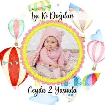 Renkli Uçan Balonlar Temalı Resimli Akrilik Daire Magnet
