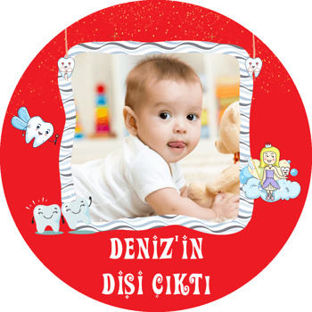 Kırmızı Zeminli Diş Temalı Resimli Akrilik Daire Magnet