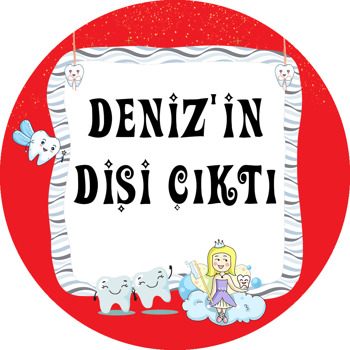 Kırmızı Zeminli Diş Temalı Akrilik Daire Magnet