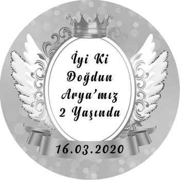 Gümüş Angel Wings Temalı Akrilik Daire Magnet