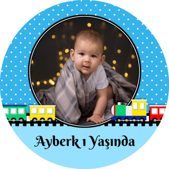 Renkli Tren Temalı Resimli Akrilik Daire Magnet